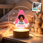 Personalized Cloud 3D-Effect Artwork Character Photo Acrylic Night Light with Name and Initial Nursery Room Decor Birthday Gift for Kids