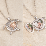 Personalised Sea Turtle 1-2 Heart Photos Necklace with Engraved Text Dainty Jewellery Anniversary Birthday Gift for Woman Ocean Lover