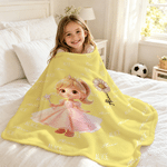 Personalized 3D-Effect Artwork Cartoon Princess Photo Multicolor Soft Throw Blanket with Name Home Decor Baby Shower Birthday Gift for Girls