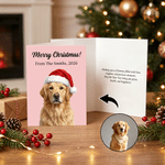 Personalized Multicolor Christmas Hat Pet Portrait Photo Greeting Card with Text New Year Christmas Gift for Family Pet Owners