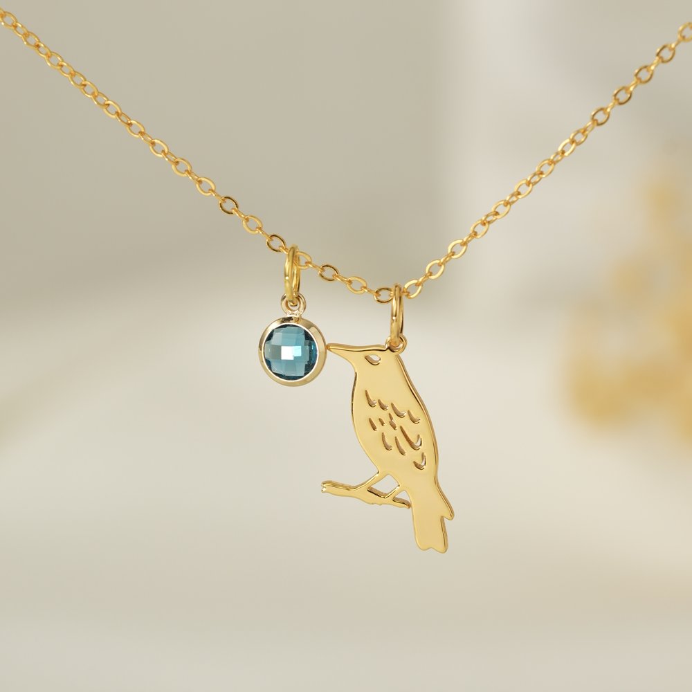 Personalised Birthstone Necklace with Bird Pendant Dainty Jewellery Birthday Anniversary Gift for Bird Enthusiasts Women 3