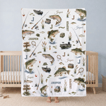 Personalized Gone Fishing Themed Soft Throw Blanket with Initial and Name Home Decor Birthday Baby Shower Gift for Newborns New Parents