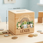 Personalized Cartoon Animal Rainbow Wooden Cube Money Box with Name Room Decor Birthday Anniversary Gift for Kids