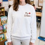 Personalized Multicolor Teacher Theme Red Apple Embroidered Sweatshirt with Text Back to School Teacher Appreciation Gift for Teachers Educators