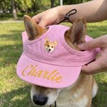 Personalized Dog Photo Adjustable 100% Cotton Dog Sun Hat with Embroidered Name and Ear Hole Pet Daily Wear Birthday Gift for Dog Owners Lovers