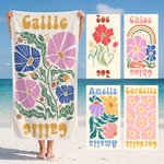 Personalized Multicolour Floral Quick Dry Oversized Beach Towel with Name Travel Essentials Birthday Summer Vacation Party Gift for Women