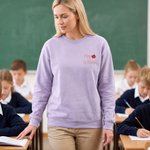 Personalized Multicolor Teacher Theme Red Apple Embroidered Sweatshirt with Text Back to School Teacher Appreciation Gift for Teachers Educators