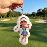 Personalised 3D-Effect Artwork Cartoon Character Photo Plush Bag Charm Keyring Daily Use Birthday Gift for Golf Lover Golf Dad