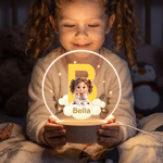 Personalized Cloud 3D-Effect Artwork Character Photo Acrylic Night Light with Name and Initial Nursery Room Decor Birthday Gift for Kids