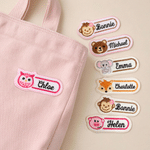 Personalized Embroidered Cartoon Animal 100% Cotton Name Patch Clothing Bag Decor Set of 2 Back to School Birthday Gift for Kids