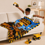 Personalised Cartoon Construction Worker Photo Soft Throw Blanket with Name Home Decor Birthday Children's Day Gift for Kids