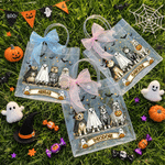 Personalised Black Cat Pumpkin Ghost Halloween-Themed Clear Gift Bag with Name Trick or Treat Halloween Party for Kids Boys Girls