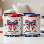 Personalised American Flag Bow Shaped Peal 11 oz 15 oz Ceramic Mug with Name and Handle Daily Use Birthday America's 250th Gift for Family Friends