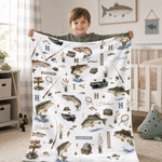 Personalized Gone Fishing Themed Soft Throw Blanket with Initial and Name Home Decor Birthday Baby Shower Gift for Newborns New Parents