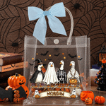 Personalised Black Cat Pumpkin Ghost Halloween-Themed Clear Gift Bag with Name Trick or Treat Halloween Party for Kids Boys Girls