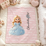 Personalized 3D-Effect Artwork Cartoon Princess Photo Multicolor Soft Throw Blanket with Name Home Decor Baby Shower Birthday Gift for Girls