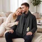 Personalized Multicolour Embroidered Sketch Style Photo Soft Tassel Warm Scarf with Text Wedding Birthday Gift for Couple Friends
