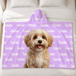 Personalized Multicolor Cute Pet Photo Soft Hooded Blanket with Name Home Decor Birthday Gift for Pet Owners Lovers Friends Family