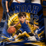 Personalized Basketball 3D-Style Character Artwork Soft Throw Blanket with Name and Number Back to School Birthday Gift for Basketball Lovers Children