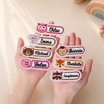 Personalized Embroidered Cartoon Animal 100% Cotton Name Patch Clothing Bag Decor Set of 2 Back to School Birthday Gift for Kids