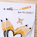Personalised A Note From Teacher Notepad Memo Pad with Text and 6 Pencil Heart Stickers Back to School Appreciation Gift for Teacher