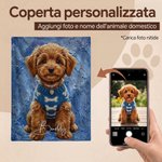 Coperta da divano personalizzata, con foto di animale in stile pittura a olio e nome - Regalo per la casa e padroni di animali