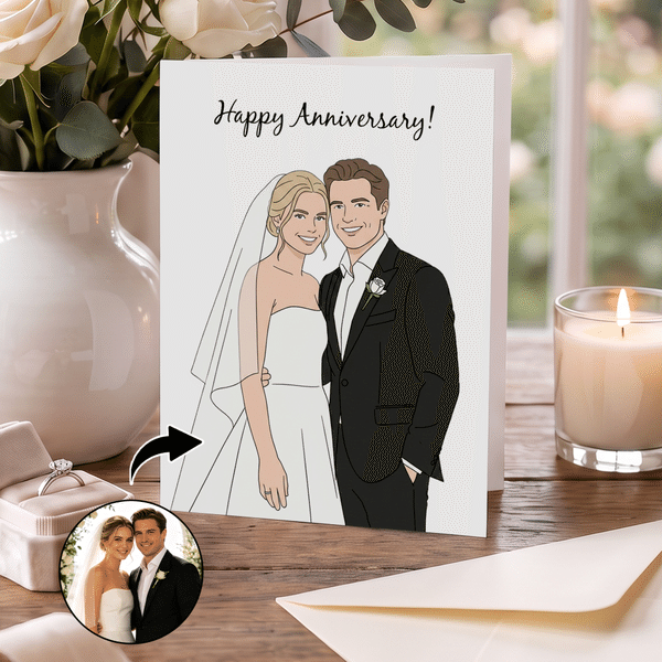 Personalized Hand-Drawn Style Photo Greeting Card with Envelope Title and Text Wedding Anniversary Valentine's Day Birthday Gift for Couple Family