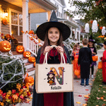 Personlig 3D-effekt med motiv av karakterfoto – stor juteveske med navn og initialer – Halloween-gave til barn: «Trick or Treat»