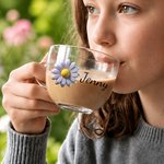 Personalized 3D-Effect Artwork Birth Flower Glass Cup with Name and Coaster Office Decoration Birthday Gift for Women