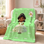 Personalized 3D-Effect Artwork Cartoon Princess Photo Multicolor Soft Throw Blanket with Name Home Decor Baby Shower Birthday Gift for Girls