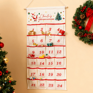 Personalized Santa Claus Christmas Countdown 24 Pockets Advent Calendar with Name Home Decor Christmas Gift for Friends Family