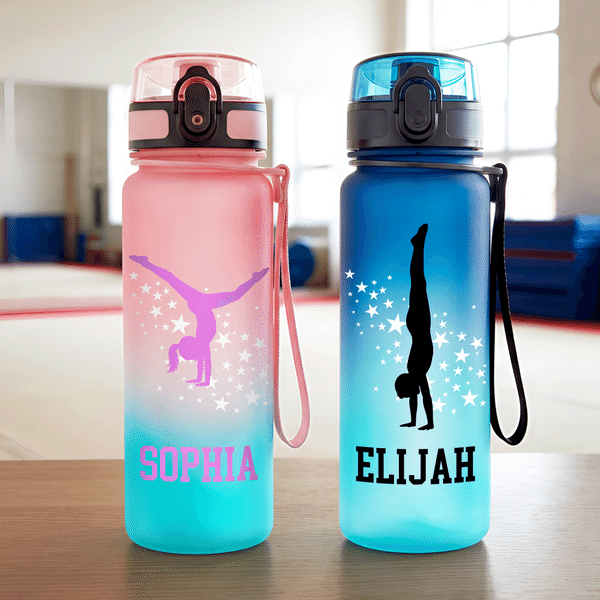 Personalized Multicolour Gymnast Silhouette Sports Water Bottle with Flip Lid and Name Daily Training Use Birthday Gift for Gymnasts Athletes