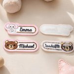 Personalized Embroidered Cartoon Animal 100% Cotton Name Patch Clothing Bag Decor Set of 2 Back to School Birthday Gift for Kids