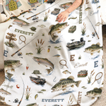 Personalized Gone Fishing Themed Soft Throw Blanket with Initial and Name Home Decor Birthday Baby Shower Gift for Newborns New Parents