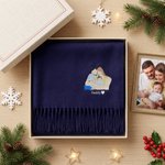 Personalized Multicolour Embroidered Sketch Style Photo Soft Tassel Warm Scarf with Text Wedding Birthday Gift for Couple Friends