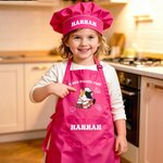 Set grembiule regolabile e cappello da chef personalizzato, con animali, tasca, nome e titolo - Regalo per scuola e pasticceria per bambini