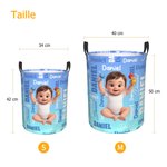 Panier à linge personnalisé avec photo et nom - Nuage de mots pastel avec poignées - Cadeau de rentrée scolaire ou d'anniversaire pour enfants