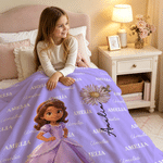 Personalized 3D-Effect Artwork Cartoon Princess Photo Multicolor Soft Throw Blanket with Name Home Decor Baby Shower Birthday Gift for Girls