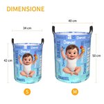 Cesta portaoggetti personalizzata, con foto in stile cartone animato, nuvola di parole e nome - Regalo di compleanno per bambini