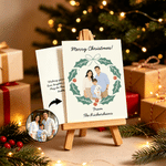 Personalized Minimalist Flat Style Family Portrait Holly Wreath Greeting Card with Title and Text Christmas Gift for Family Friends