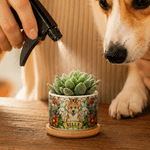 Personalised 3D-Effect Artwork Stained Glass Pet Photo Ceramic Plant Pot with Name and Bamboo Base Home Decor Memorial Gift for Pet Owner