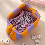Gepersonaliseerde, gestreepte, gebreide tas met grote inhoud voor mahjongstenen, met geborduurde naam – verjaardagscadeau voor mahjongliefhebbers