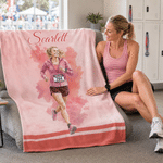 Personalised Watercolor Marathon Themed Soft Throw Blanket with Photo and Name Home Decor Marathon Race Day Birthday Gift for Marathon Runners