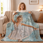 Personalized Oil Painting Style Ballet Girl Photo Soft Throw Blanket with Name Living Room Decor Birthday Gift for Girls Ballet Lovers