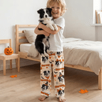 Personalized Halloween Theme Witch Hat Ghost Pumpkin Pet Face Photo Soft Pajama Pants with Name Halloween Gift for Pet Owner Lover