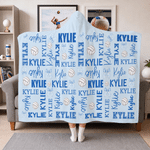 Personalised Multicolour Volleyball Bow Word Cloud Hoodie Blanket with Name Home Decor Birthday Gift for Volleyball Players