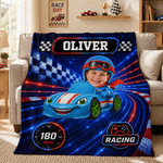 Coperta morbida personalizzata con foto di un'auto da corsa da fantacalcio e nome - Decorazione per la casa - Regalo per il rientro a scuola e per il compleanno dei bambini