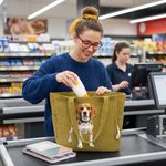 Personalised Oil Painting Style Dog Cat Photo Large Capacity Corduroy Tote Bag with Name Daily Use Travel Birthday Gift for Pet Owners Lovers