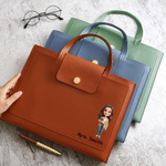 Personalised Cartoon Character PU Leather Briefcase with Name and Handle Office Accessory Graduation Appreciation Gift for Teachers