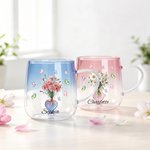 Personalised Butterfly Birth Flower 3D Heart Ornament Heat Resistant Glass Mug with Name Mother's Day Birthday Gift for Mum Woman